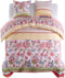 vidaXL Dekbedovertrekset bloemen/gestreept 200x220/80x80 cm roze