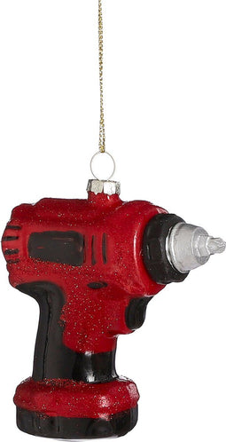 House of Seasons Kerst Ornament Boormachine - Glas - L9 x B3,5 x H9 cm - Rood