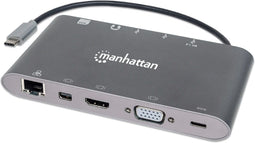 Manhattan SuperSpeed USB-C 7-in-1 Docking Station - USB-C Hub met HDMI VGA 3x USB 3.0 - Zwart