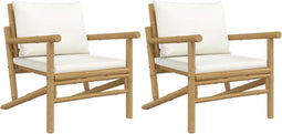 vidaXL - Tuinstoelen - 2 - st - met - crèmewitte - kussens - bamboe