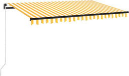 vidaXL - Luifel - handmatig - uittrekbaar - met - LED - 450x350 - cm - geel - en - wit