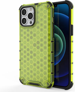 Lunso - Honinggraat Armor Backcover hoes - Geschikt voor iPhone 13 Pro Max - Fluor Geel