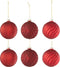 J-Line kerstbal Geribbeld & Geruit - glas - rood - small - doos van 6