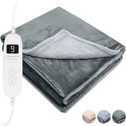 STAUS&BACH PowerNap - Elektrische deken 3XL - Dubbelzijdig Fleece Sherpa - Antraciet grijs 180x160 cm