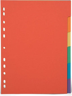 Pergamy tabbladen, ft A4, uit karton, 6 tabs, 11-gaatsperforatie, in geassorteerde kleuren