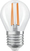 OSRAM Energy Class LED-lamp in klassieke minibolvorm, 3,8 W / 806 lm, EEK A, warm wit licht (2700 K), CRI 80, gemaakt van helder gekleurd loodvrij glas, E27 fitting, IP20, 45 mm diameter.
