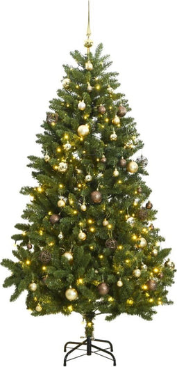 vidaXL - Kunstkerstboom - met - scharnieren - 300 - LED's - en - kerstballen - 270 - cm