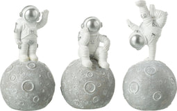 J-Line decoratie spaarpot Astronauten - polyresin - wit/zilver - 3 stuks