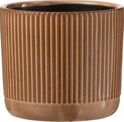 J-Line bloempot Lijn - keramiek - oranje/beige - small - 2 stuks - Ø 12 cm