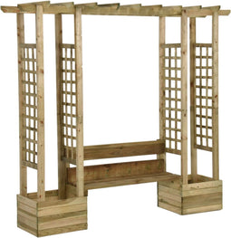 vidaXL - Pergola - met - bank - en - plantenbakken - geïmpregneerd - grenenhout