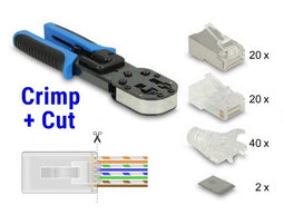 Delock RJ45 Crimp+Cut Toolkit - Installatieset - Inclusief 20 stuks Cat.5e en 20 stuks Cat.6 - Kleur blauw/zwart
