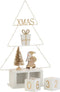 J-Line decoratie Kerstboom Kalender - hout - wit/goud - LED lichtjes