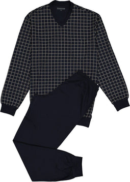 Schiesser Heren Pyjama - Lange broek - V Hals - Donkerblauw