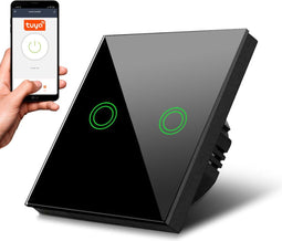 Maclean - Aanraakschakelaar - Slimme WiFi 2-voudige Touch Light Switch met Tuya APP - Zwart