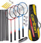 Carlton Badmintonracket set - 4 rackets 3 shuttles net en draagtas - blauw-rood-zwart (1 set)