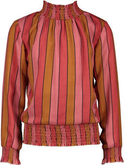 NONO Tipi - Meisjes Blouse - Gestreept met smock col - Maat 134/140