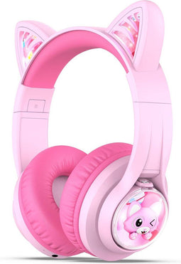 iClever BTH19 - draadloze kinderkoptelefoon - kattenoortjes met RGB LED - roze