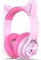 iClever BTH19 - draadloze kinderkoptelefoon - kattenoortjes met RGB LED - roze