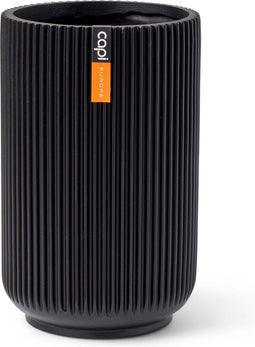 Capi Europe - Vaas hoog Groove Black & Gold - 11x17 - Zwart - Opening Ø9.3 - Bloempot voor binnen - 5 jaar garantie - BGVBL432