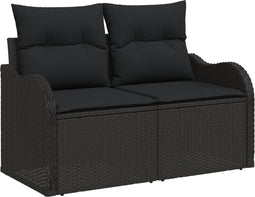 vidaXL - 2-Zits - Ligbank - met - Opbergruimte - en - Kussens - Zwart - Poly - Rattan