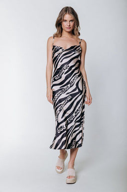 Colourful Rebel - Cami Zebra Midi Slip Dress - Maat XL - Rechte fit - Spaghetti band - Ritssluiting achterkant