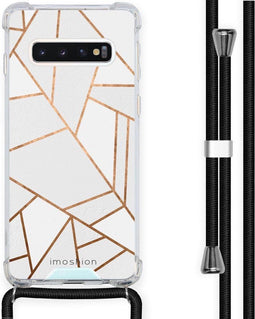 iMoshion Hoesje Geschikt voor Samsung Galaxy S10 Hoesje Met Koord - iMoshion Design Hoesje met Koord - Wit / Meerkleurig / Goud / White Graphic