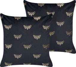 YUZURI - Sierkussen set van 2 - Zwart - 45 x 45 cm - Fluweel