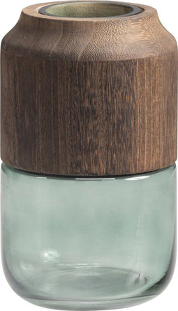 WOOOD Celeste Exclusive Vaas - Glas/Hout - Blauw/Groen - 28x16x16