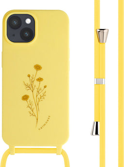iMoshion Hoesje Geschikt voor iPhone 15 Hoesje Met Koord - iMoshion Siliconen design hoesje met koord - Geel / Flower Yellow