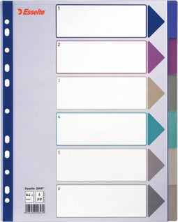 Tabbladen Esselte A4 11R PP 6-delig extra breed