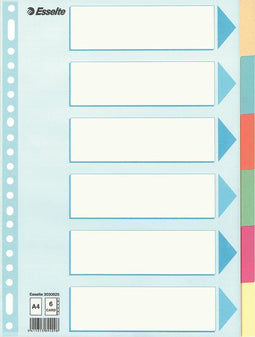 Tabbladen Esselte A4 23-gaats karton 6-delig assorti | 25 stuks