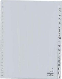 Tabbladen Kangaro 23-gaats G420CM 1-20 genummerd grijs PP - 25 stuks