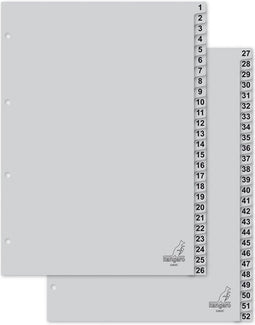 Tabbladen Kangaro 4-gaats G452C 1-52 genummerd grijs PP - 10 stuks