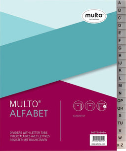 Tabbladen Multo A5 17-gaats alfabet PP grijs - 10 stuks