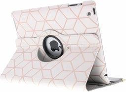 Tablet Hoes Geschikt voor iPad 2 (2011) 9.7 inch /iPad 3 (2012) 9.7 inch / iPad 4 (2012) 9.7 inch - 360° Draaibare Design Bookcase - Wit / Roze /Cubes Rose Gold