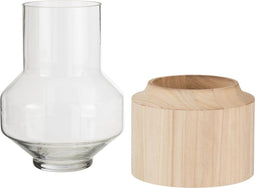 J-Line vaas Rond Hoog - hout/glas - lichtbruin - large - 30.5 cm hoog