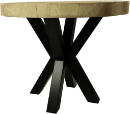 Tafel rond munggur - 80x80x76 - Naturel/zwart - Massief munggurhout/metaal