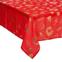 Tafelkleed rood met goud 140 x 240 cm - Feestdecoratievoorwerp - Kerst - Kersttafellaken