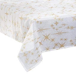 Tafelkleed wit met gouden sterren 140 x 240 cm - Feestdecoratievoorwerp - Kerst - Kersttafellaken