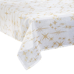 Tafelkleed wit met gouden sterren 140 x 360 cm - Feestdecoratievoorwerp - Kerst - Kersttafellaken