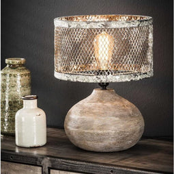 Tafellamp Dex massief houten bolle voet - Verweerd koper