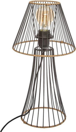 Tafellamp draad staal zwart met rotan hoogte 38.5 cm