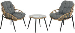 Tafelset met 2 fauteuils DKD Home Decor Grijs Metaal Kristal Synthetische rotan 55 x 55 x 47 cm