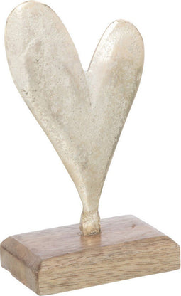 J-Line decoratie Hart Op Voet - aluminium/hout - goud - small