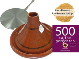 Tajine set inductie, 6 pers tajine, 190 gr kruiden, kookboek, inductie adapter