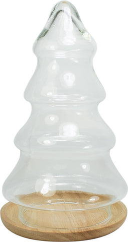 TAK Design Kerstboom S - Incl. Houten Onderzetter - Glas - Ø 8,5 x 17 cm - Transparant