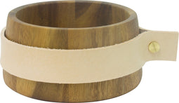 TAK Design Puka Wrap Me Serveerkom - Incl. Leer - Acacia Hout - Ø12 x 6 cm