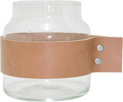 TAK Design Vaas Wrap Me - Incl. Lederen Band - Glas - Ø10 x 11 cm - Bruin