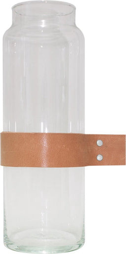TAK Design Vaas Wrap Me - Incl. Lederen Band - Glas - Ø10 x 30 cm - Bruin