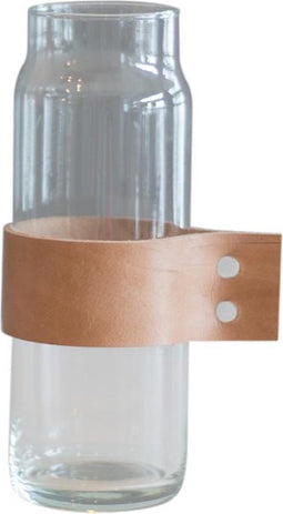 TAK Design Vaas Wrap Me - Incl. Lederen Band - Glas - Ø7 x 20 cm - Bruin